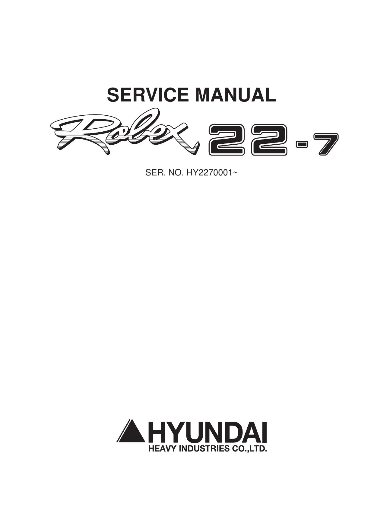 R22-7 HYUNDAI ROBEX 22-7, R22-7 MINI Excavator Service Repair Manual